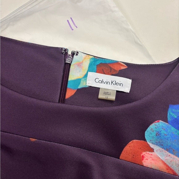 Calvin Klein Scuba Floral Printed Asymmetrical Ruching Sheath Dress Size 12 New - Picture 7 of 7